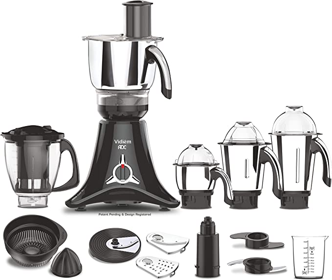 Vidiem Vstar ADC 750 Watt Mixer Grinder with UL Certified Motor - 110V with 5 Jars